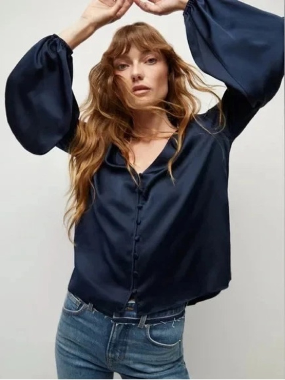 Veronica Beard Valentin Navy Stretch Silk Top. Size 0 Women #493